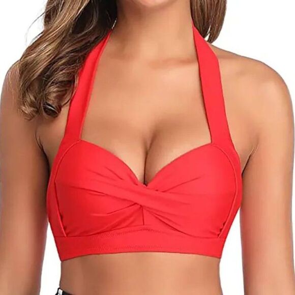 Sexy Red Lightly Padded Halter Swim Suit Top, Size XXL - Picture 1 of 11
